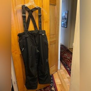 Kids Unisex Racerback Snow Pants Black Size 12.  Adjustable straps, Side pockets